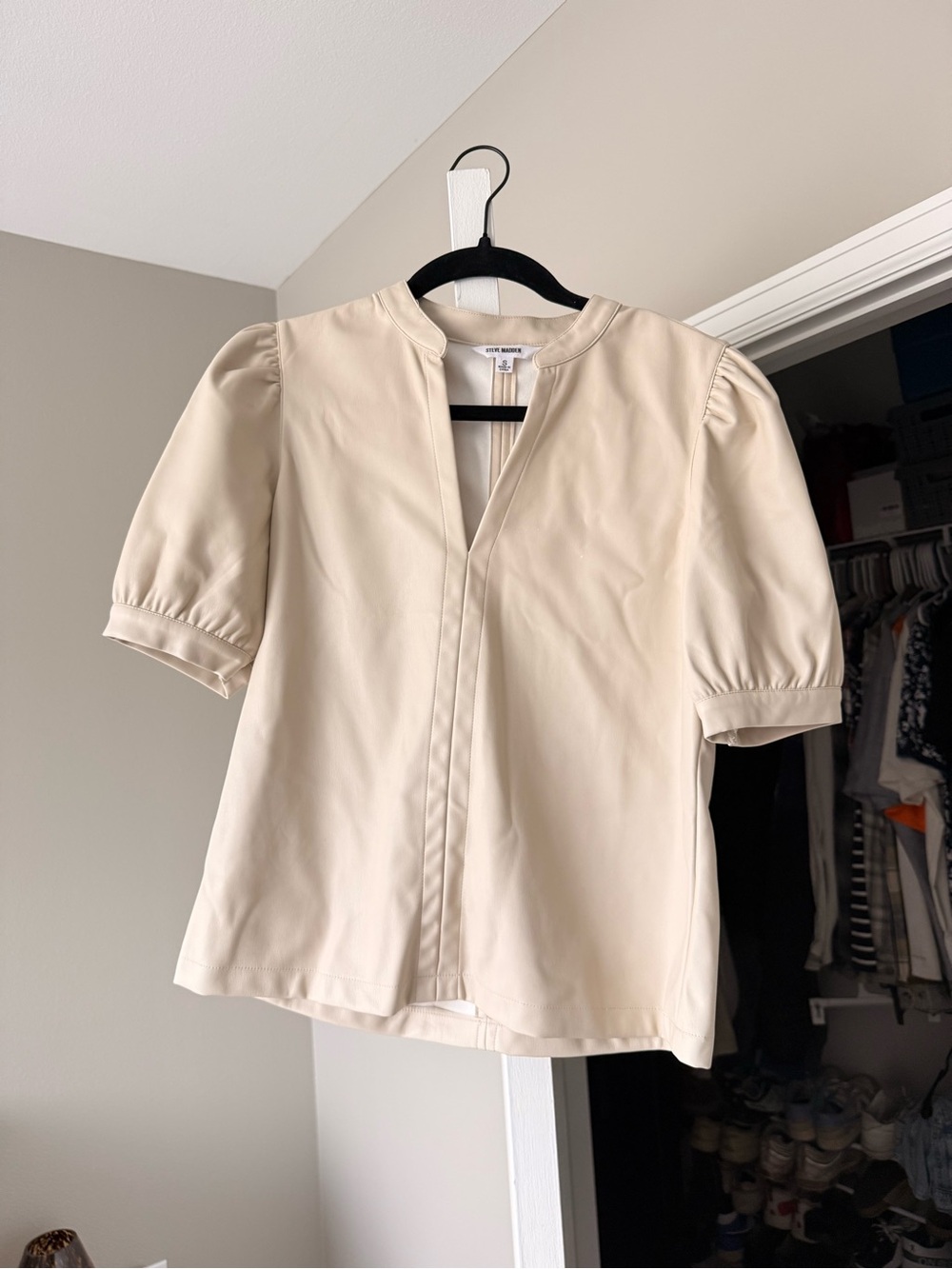 Steve Madden Cream Puff Sleeve V-Neck Blouse